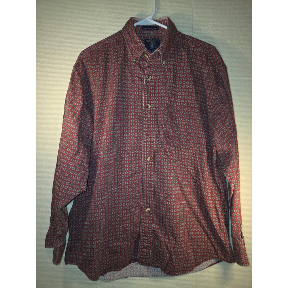 Salmon River Traders Mens Large Red Medallion Print Cotton Button Down Shirt L